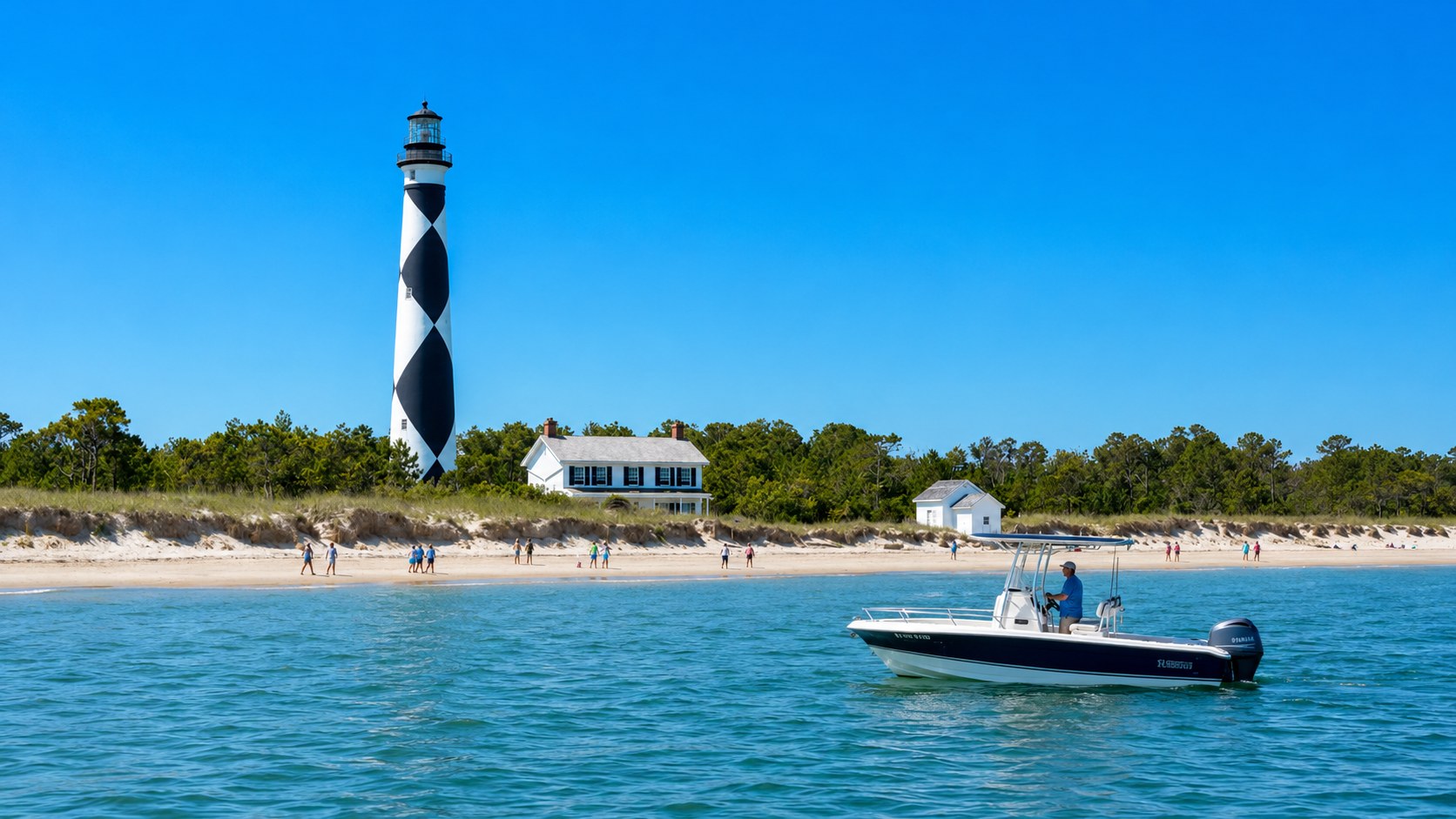 Cape Lookout Lighthouse viewed from the water near Atlantic Beach